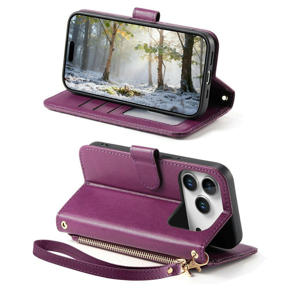 iPhone 18 Pro / 17 Pro EIDERWOOD Kunstlæder Flip Cover m. Tekstur & Strop - Lilla