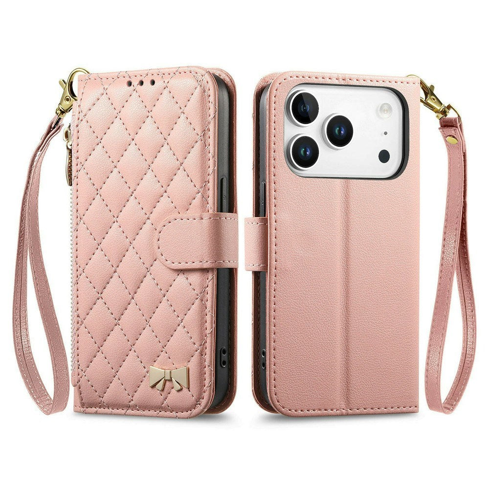 iPhone 18 Pro / 17 Pro EIDERWOOD Kunstlæder Flip Cover m. Tekstur & Strop - Lyserød
