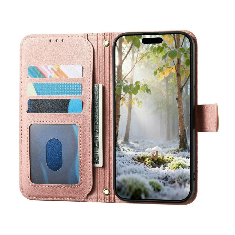 iPhone 18 Pro / 17 Pro EIDERWOOD Kunstlæder Flip Cover m. Tekstur & Strop - Lyserød