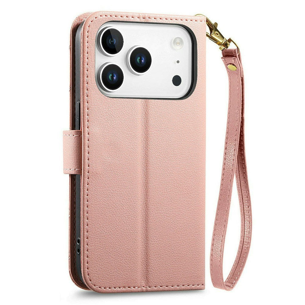 iPhone 18 Pro / 17 Pro EIDERWOOD Kunstlæder Flip Cover m. Tekstur & Strop - Lyserød