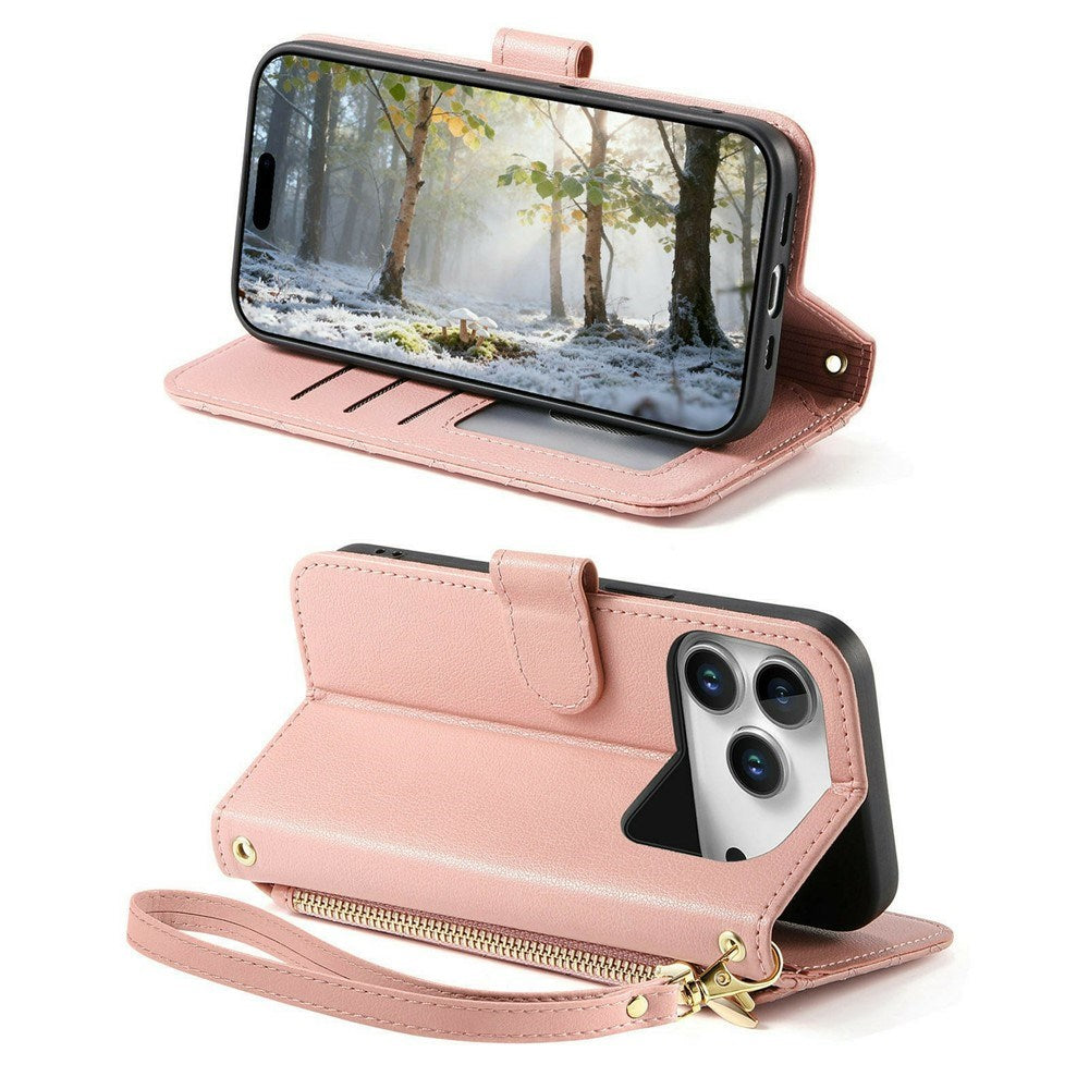 iPhone 18 Pro / 17 Pro EIDERWOOD Kunstlæder Flip Cover m. Tekstur & Strop - Lyserød