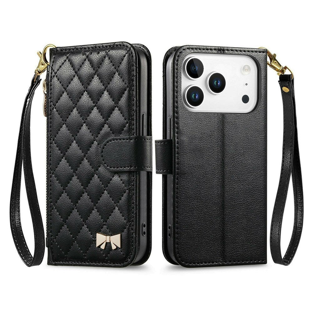 iPhone 18 Pro / 17 Pro EIDERWOOD Kunstlæder Flip Cover m. Tekstur & Strop - Sort