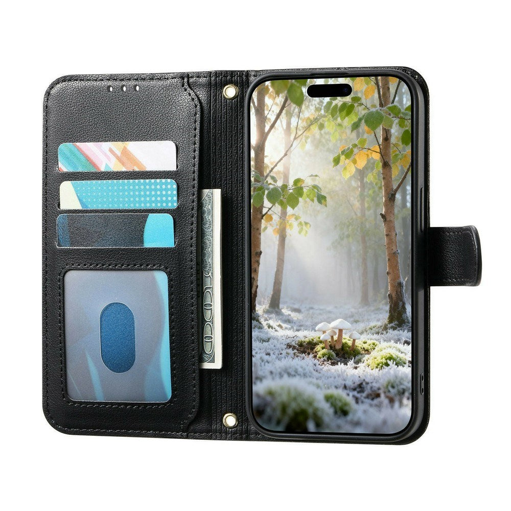 iPhone 18 Pro / 17 Pro EIDERWOOD Kunstlæder Flip Cover m. Tekstur & Strop - Sort