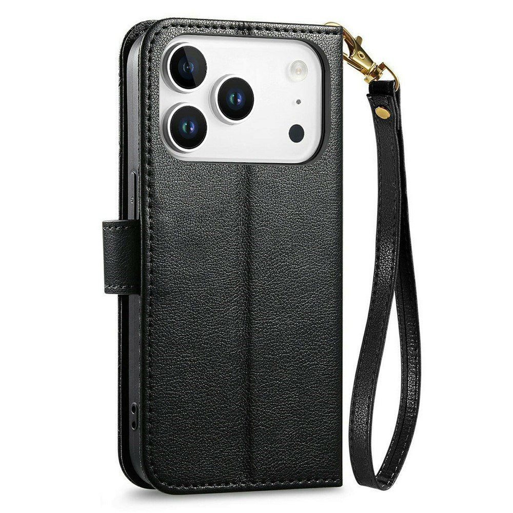 iPhone 18 Pro / 17 Pro EIDERWOOD Kunstlæder Flip Cover m. Tekstur & Strop - Sort