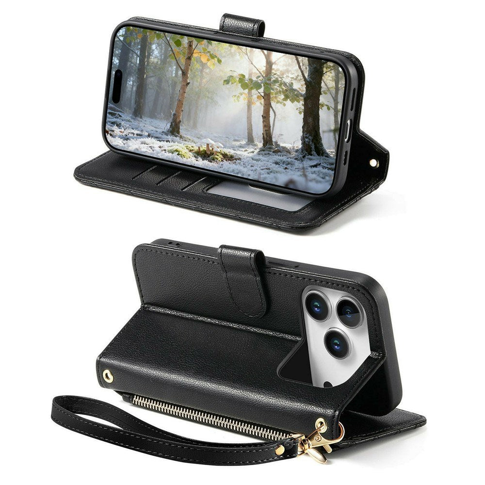iPhone 18 Pro / 17 Pro EIDERWOOD Kunstlæder Flip Cover m. Tekstur & Strop - Sort
