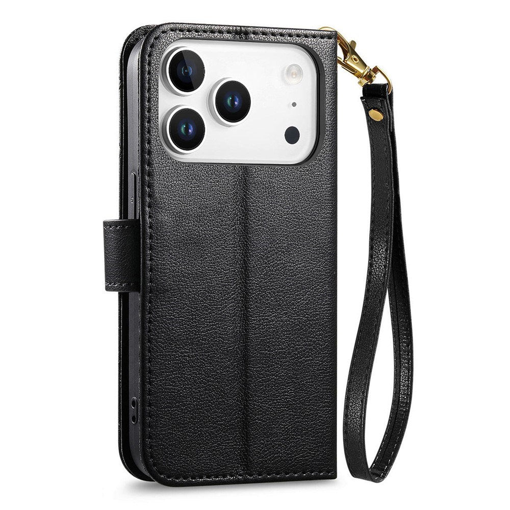iPhone 18 Pro Max / 17 Pro Max EIDERWOOD Kunstlæder Flip Cover m. Tekstur & Strop - Sort