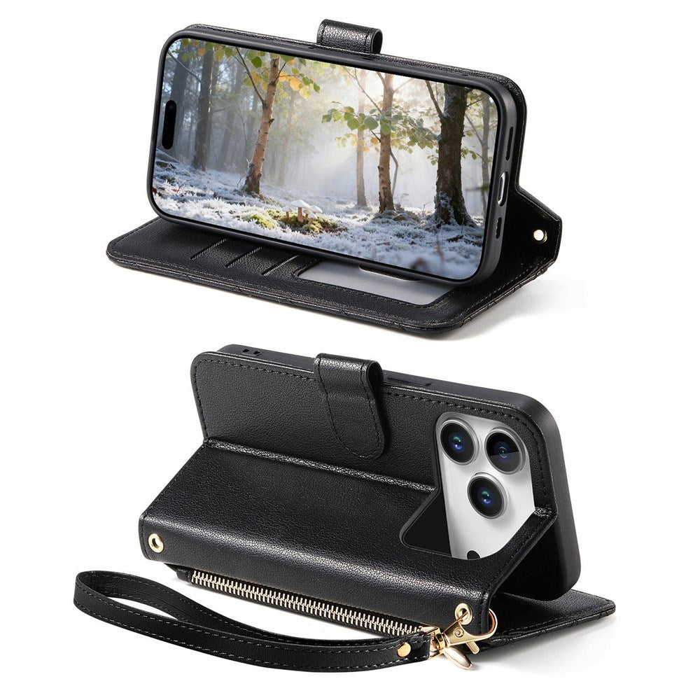iPhone 18 Pro Max / 17 Pro Max EIDERWOOD Kunstlæder Flip Cover m. Tekstur & Strop - Sort