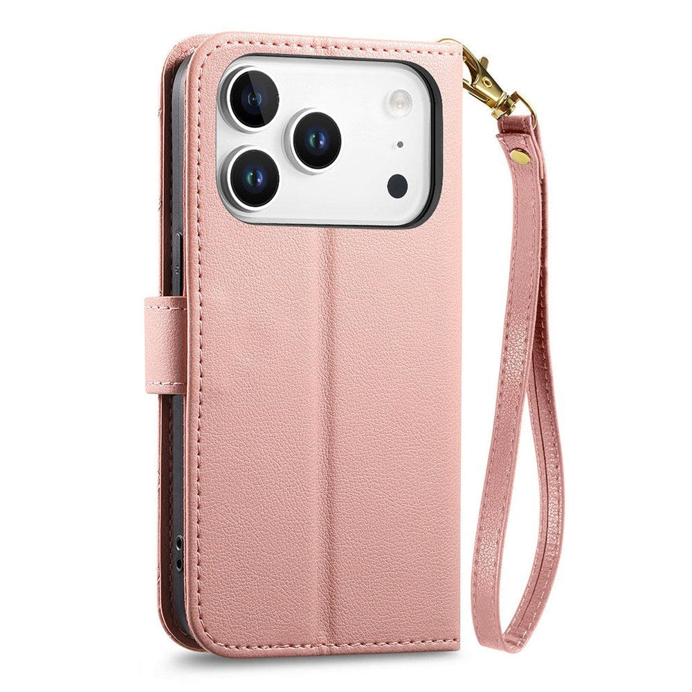 iPhone 18 Pro Max / 17 Pro Max EIDERWOOD Kunstlæder Flip Cover m. Tekstur & Strop - Lyserød