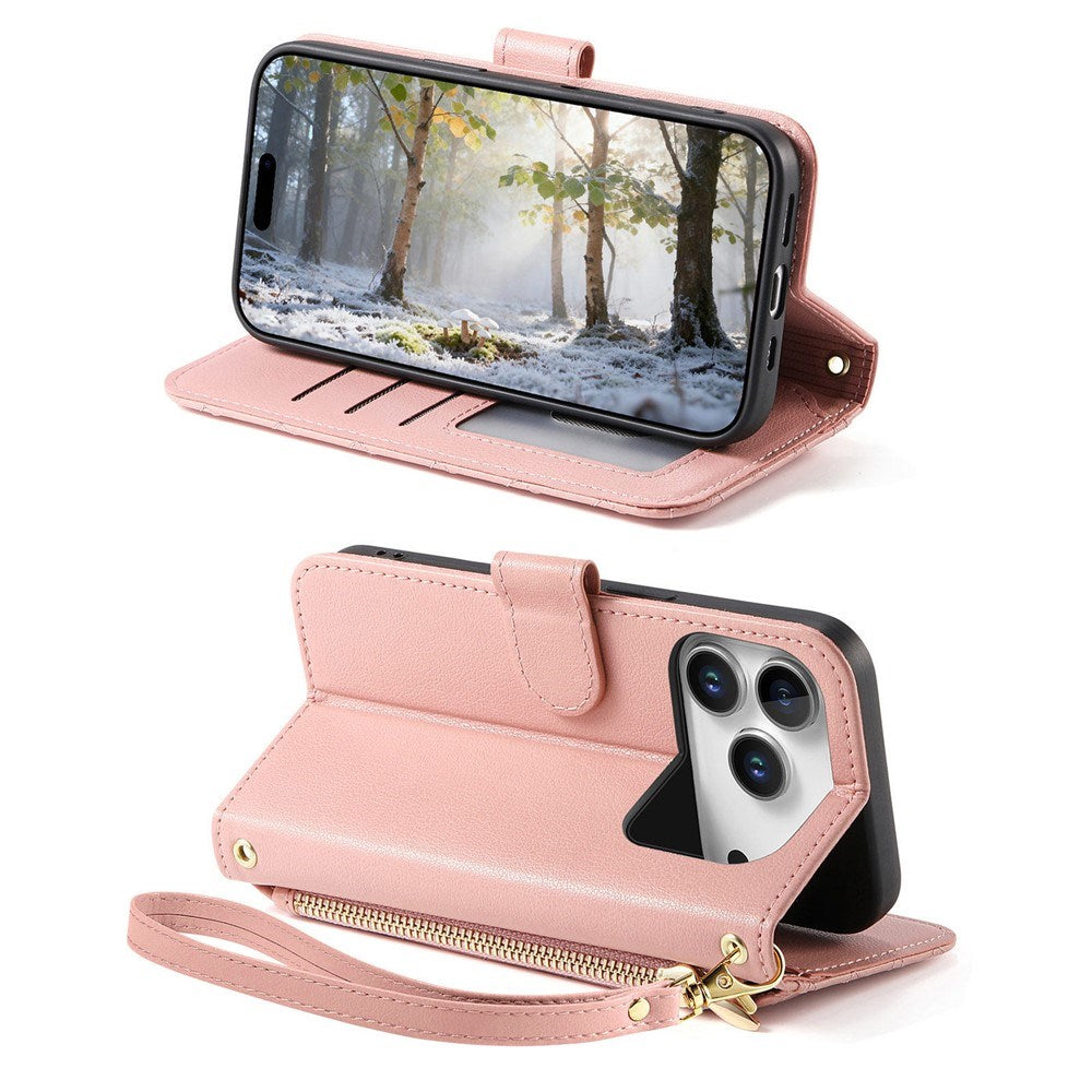 iPhone 18 Pro Max / 17 Pro Max EIDERWOOD Kunstlæder Flip Cover m. Tekstur & Strop - Lyserød