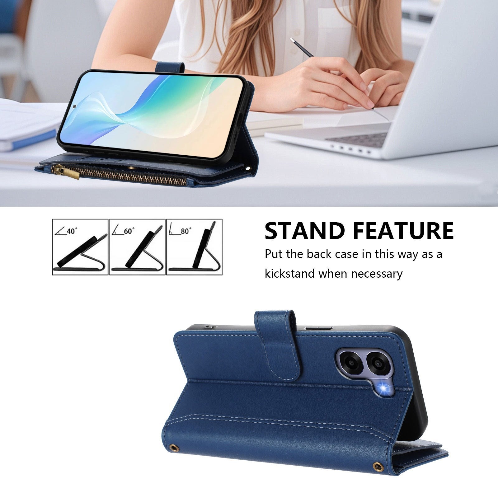 OPPO A6x EIDERWOOD Kunstlæder Flipcover m. 9 x Kortholder & Lynlåslomme - Blå