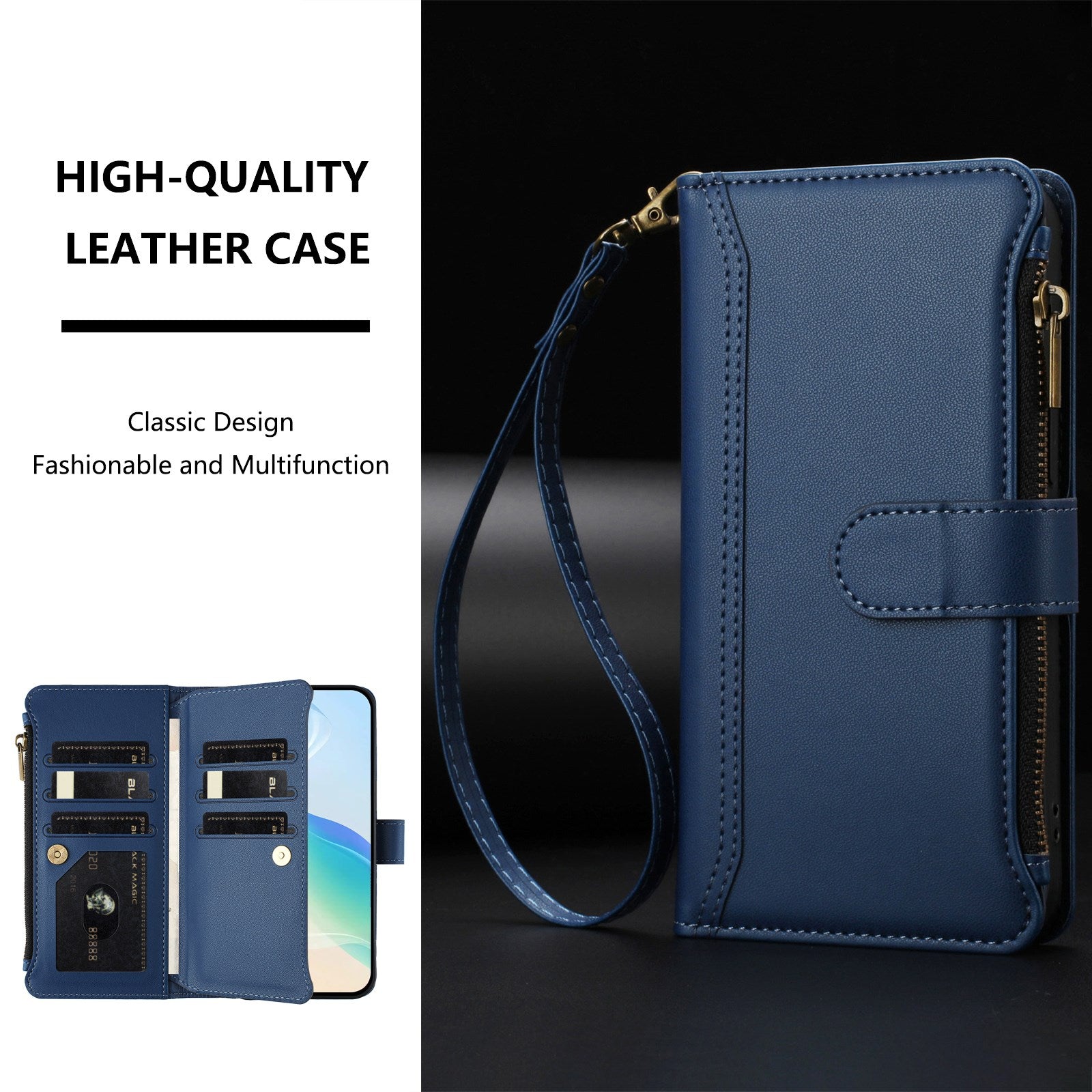 OPPO A6x EIDERWOOD Kunstlæder Flipcover m. 9 x Kortholder & Lynlåslomme - Blå