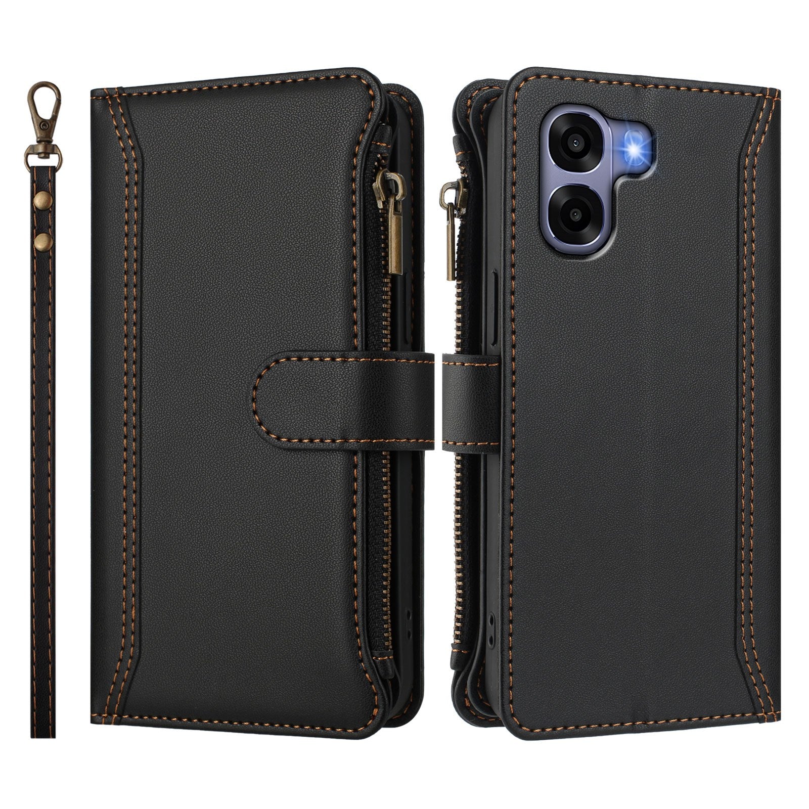 OPPO A6x EIDERWOOD Kunstlæder Flipcover m. 9 x Kortholder & Lynlåslomme - Sort
