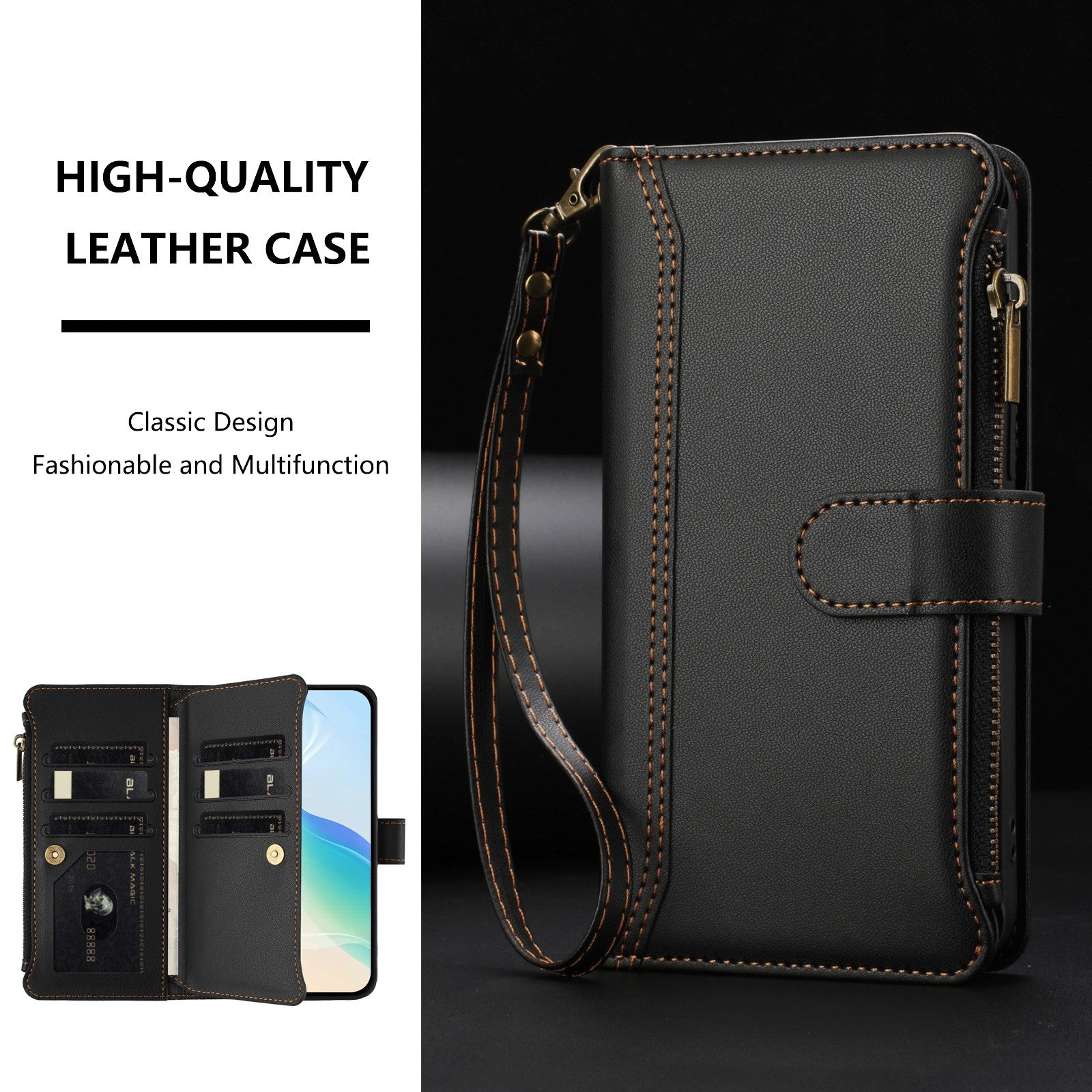 OPPO A6x EIDERWOOD Kunstlæder Flipcover m. 9 x Kortholder & Lynlåslomme - Sort
