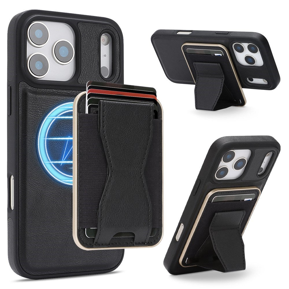 iPhone 17 Pro EIDERWOOD Kunstlæder Bagside Cover m. Kortholder & Ståfunktion - MagSafe Kompatibel - Sort