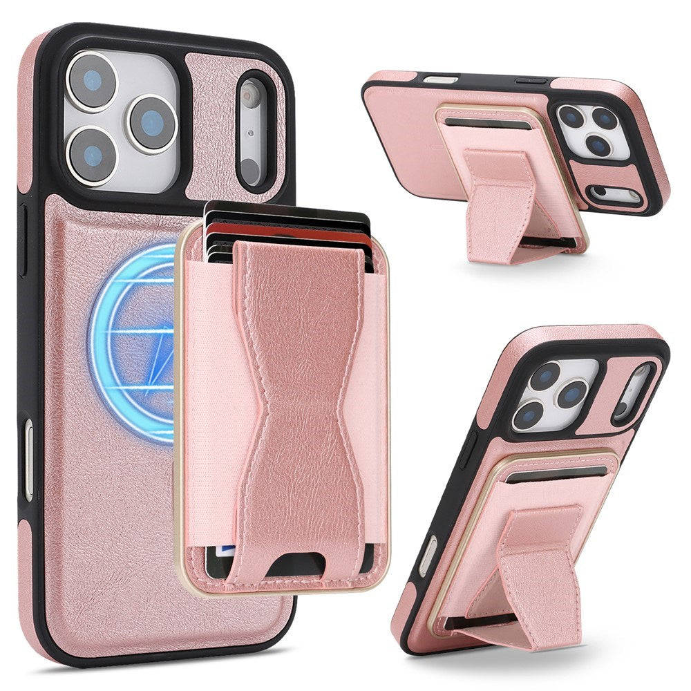 iPhone 17 Pro EIDERWOOD Kunstlæder Bagside Cover m. Kortholder & Ståfunktion - MagSafe Kompatibel - Lyserød