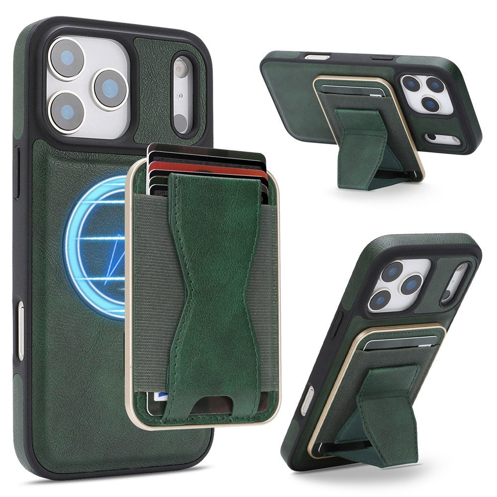 iPhone 17 Pro EIDERWOOD Kunstlæder Bagside Cover m. Kortholder & Ståfunktion - MagSafe Kompatibel - Grøn