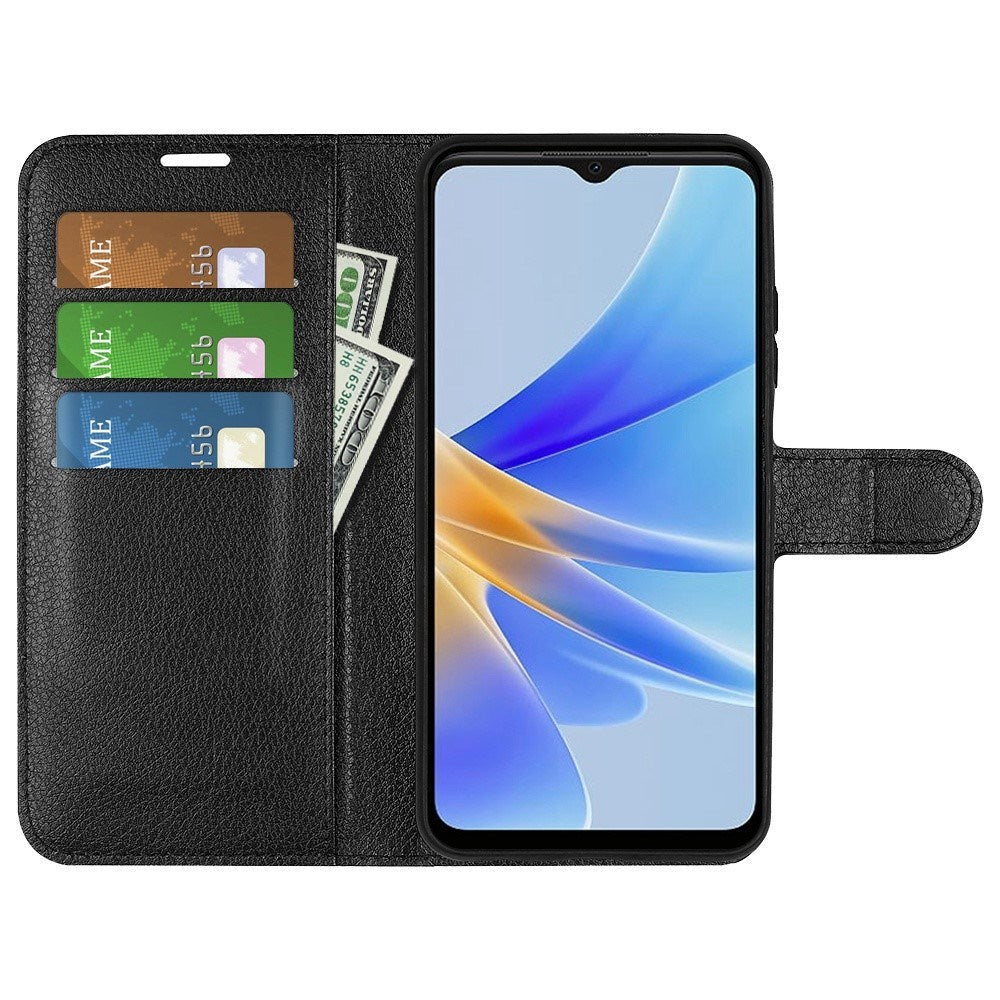 OPPO A17 EIDERWOOD Kunstlæder Flip Cover m. Kortholder & Ståfunktion - Sort