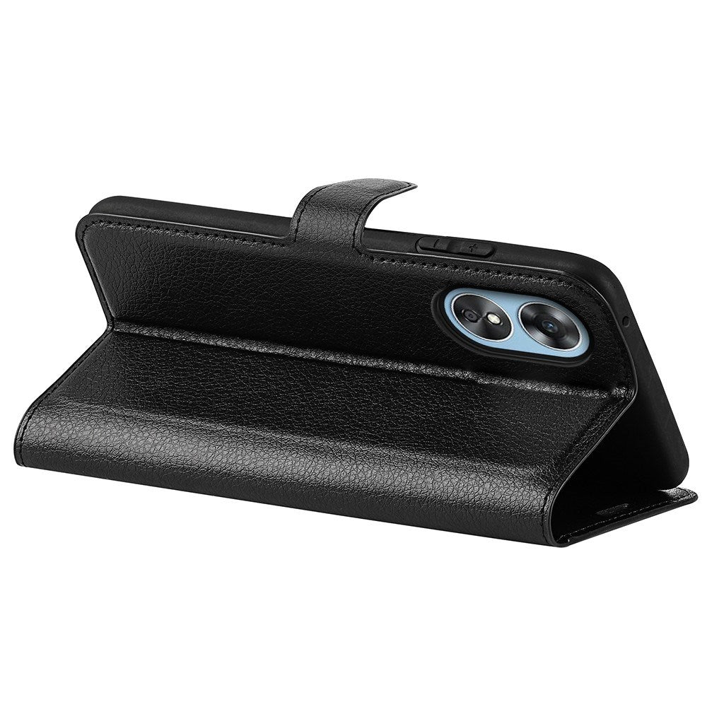 OPPO A17 EIDERWOOD Kunstlæder Flip Cover m. Kortholder & Ståfunktion - Sort