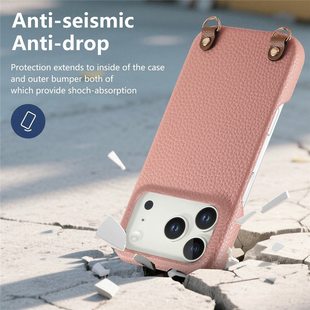 iPhone 17 Pro EIDERWOOD Kunstlæder Bagside Cover m. Strop - Lyserød