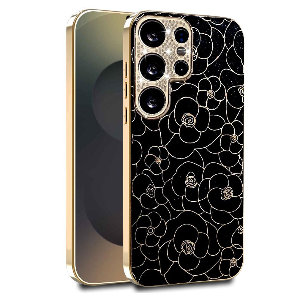 Samsung Galaxy S26 Ultra EIDERWOOD Hybrid Plast Cover m. Blomster & Diamant Kamera - Sort