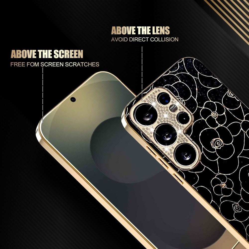 Samsung Galaxy S26 Ultra EIDERWOOD Hybrid Plast Cover m. Blomster & Diamant Kamera - Sort