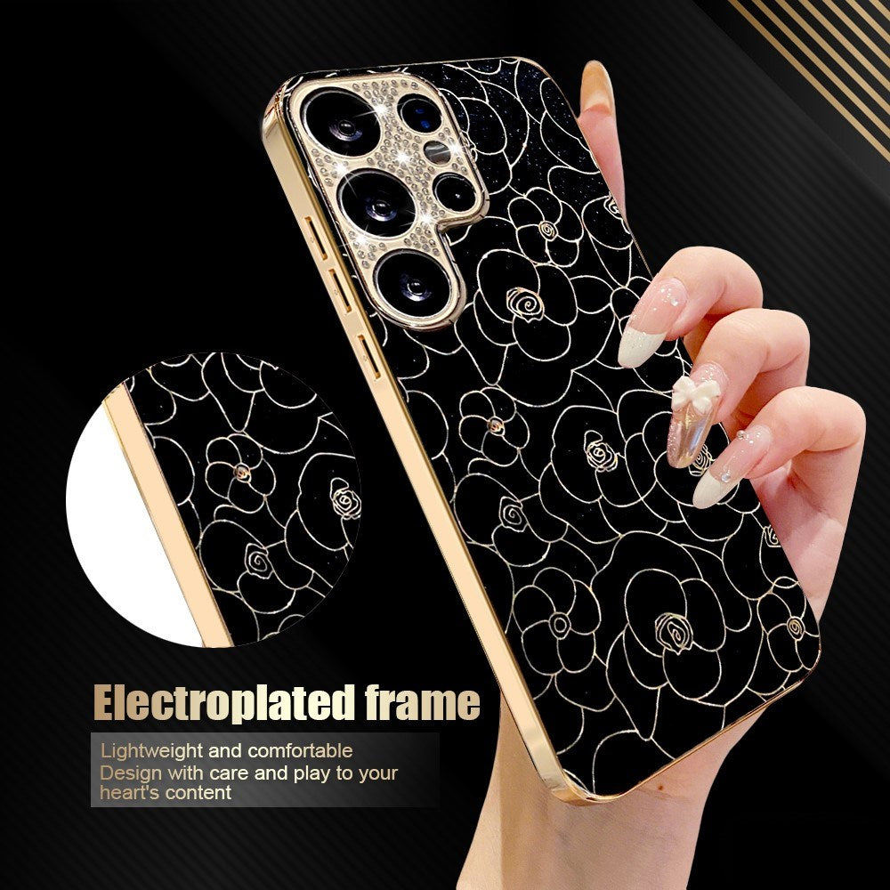 Samsung Galaxy S26 Ultra EIDERWOOD Hybrid Plast Cover m. Blomster & Diamant Kamera - Sort