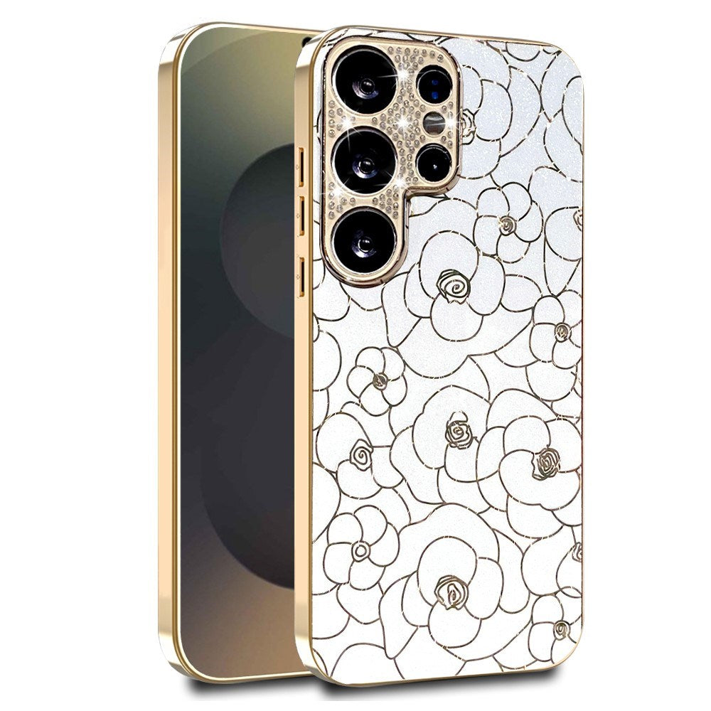 Samsung Galaxy S26 Ultra EIDERWOOD Hybrid Plast Cover m. Blomster & Diamant Kamera - Hvid