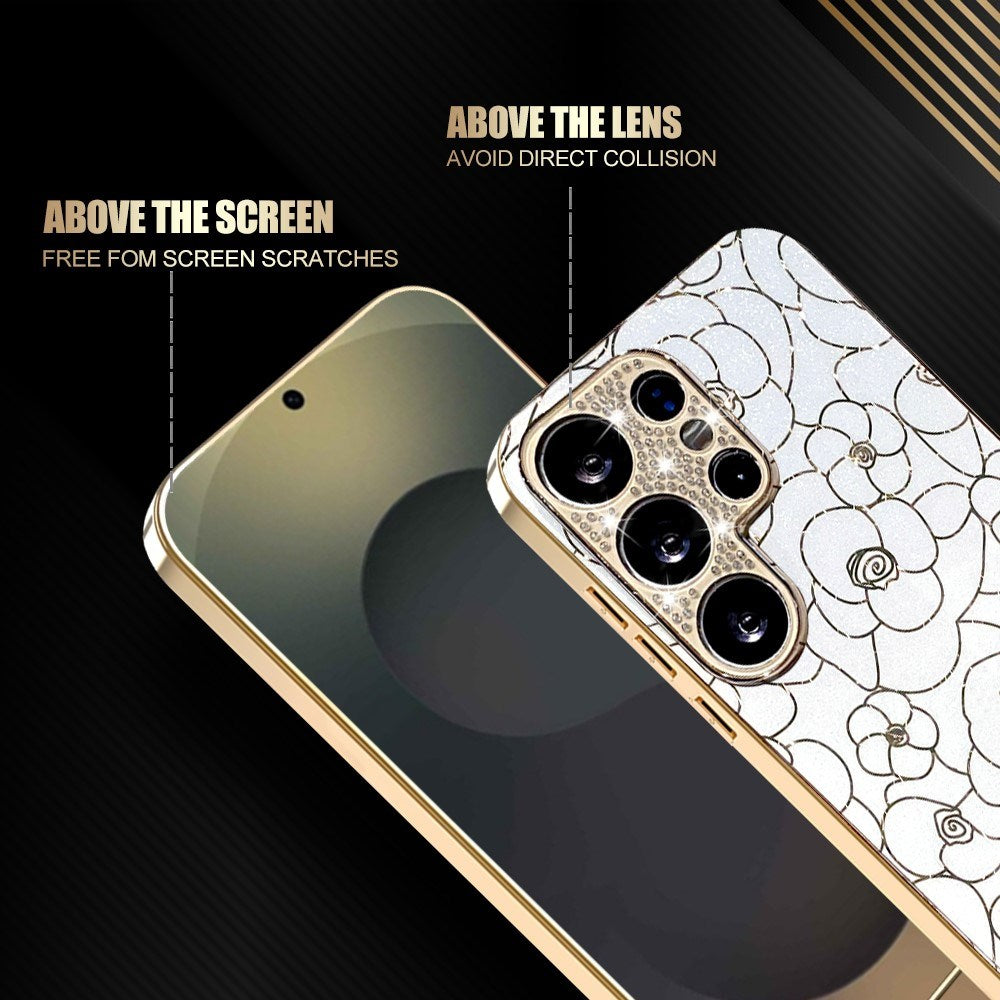 Samsung Galaxy S26 Ultra EIDERWOOD Hybrid Plast Cover m. Blomster & Diamant Kamera - Hvid