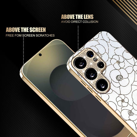 Samsung Galaxy S26 Ultra EIDERWOOD Hybrid Plast Cover m. Blomster & Diamant Kamera - Hvid