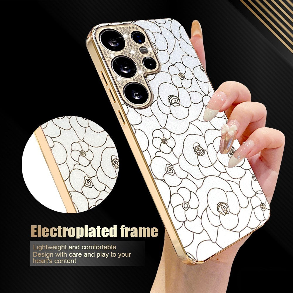 Samsung Galaxy S26 Ultra EIDERWOOD Hybrid Plast Cover m. Blomster & Diamant Kamera - Hvid