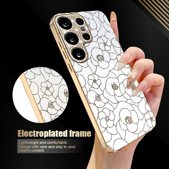 Samsung Galaxy S26 Ultra EIDERWOOD Hybrid Plast Cover m. Blomster & Diamant Kamera - Hvid