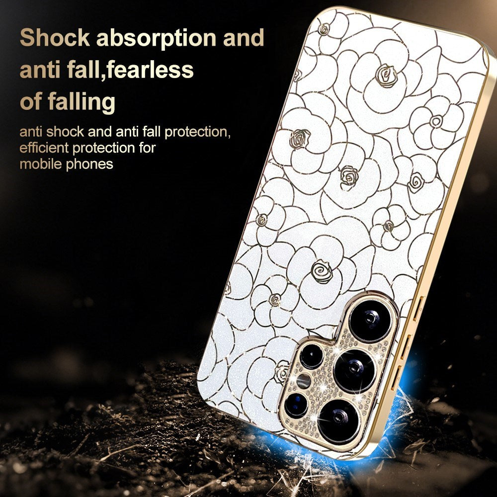 Samsung Galaxy S26 Ultra EIDERWOOD Hybrid Plast Cover m. Blomster & Diamant Kamera - Hvid