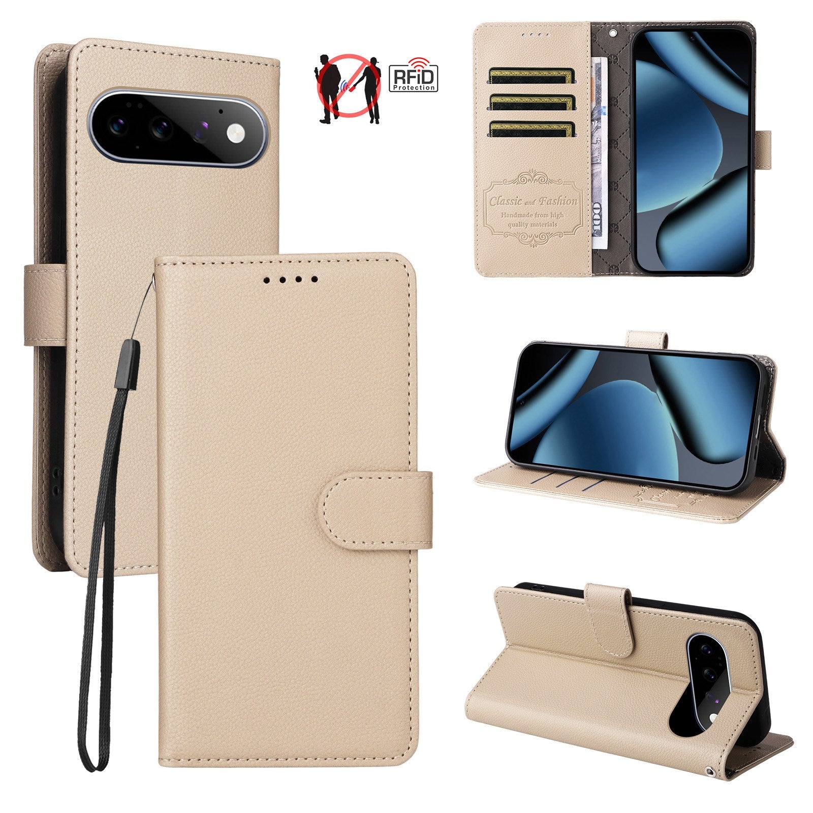 EIDERWOOD Google Pixel 11 / 11 Pro Flipcover - Kortholder & Håndledsrem - Beige