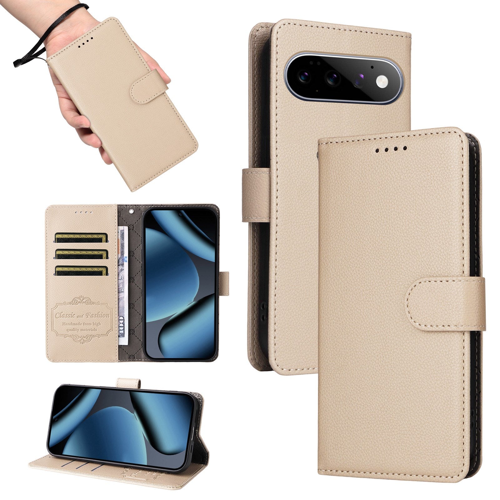 EIDERWOOD Google Pixel 11 / 11 Pro Flipcover - Kortholder & Håndledsrem - Beige