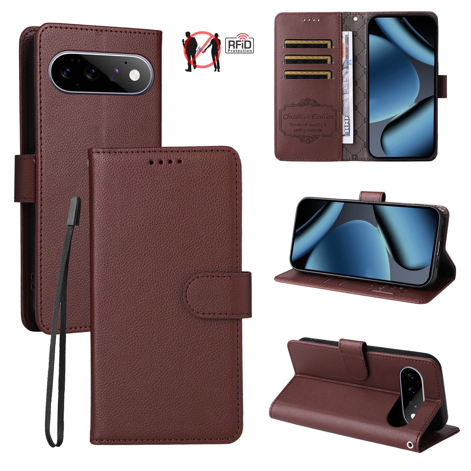 EIDERWOOD Google Pixel 11 / 11 Pro Flipcover - Kortholder & Håndledsrem - Brun