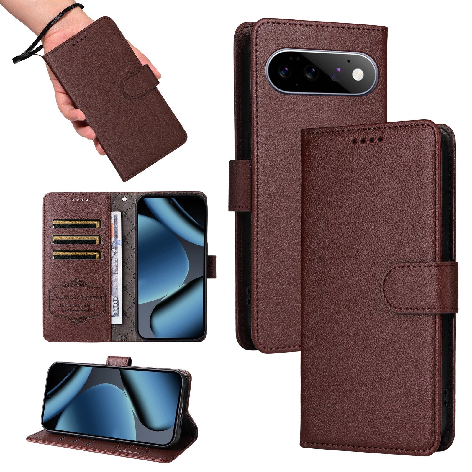 EIDERWOOD Google Pixel 11 / 11 Pro Flipcover - Kortholder & Håndledsrem - Brun
