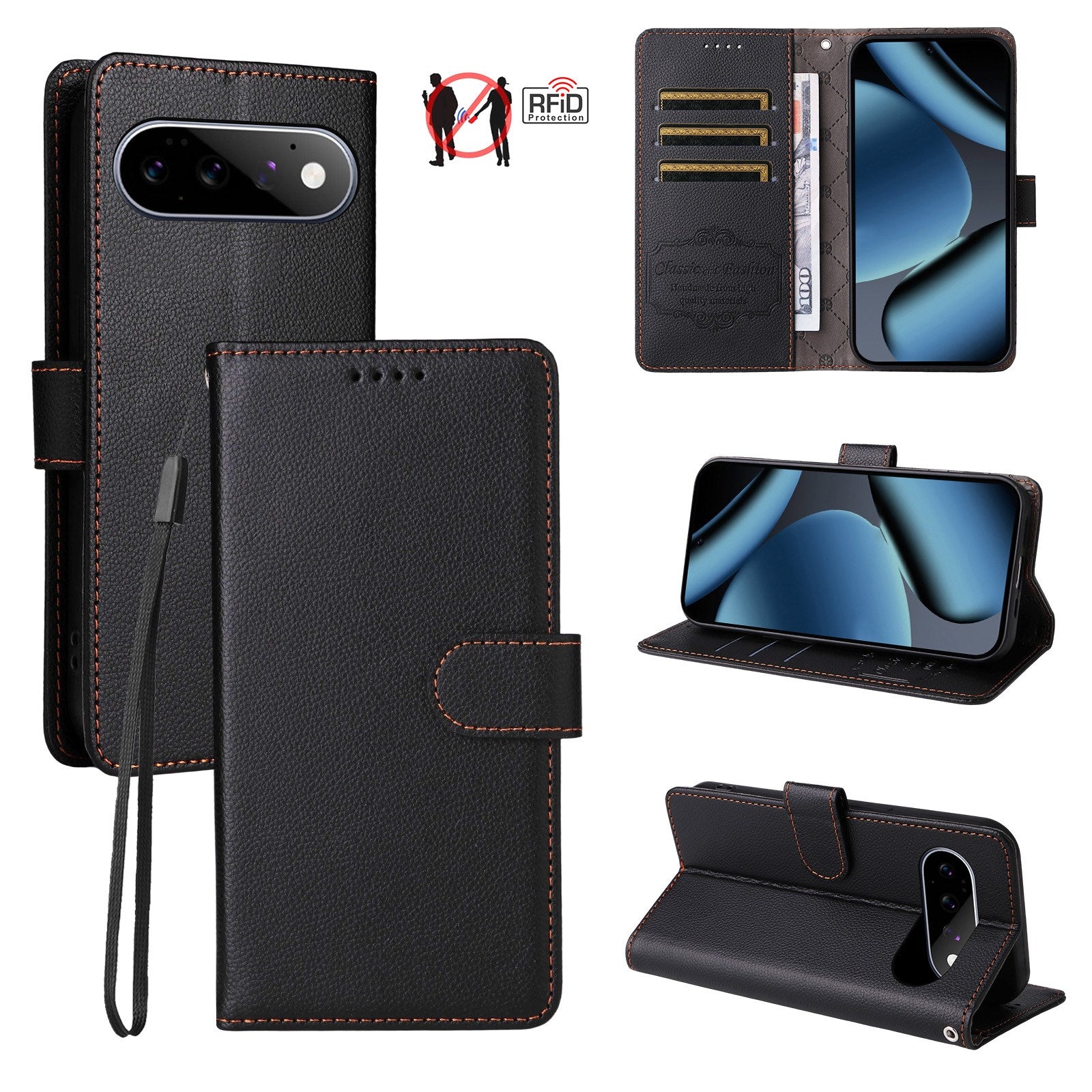 EIDERWOOD Google Pixel 11 / 11 Pro Flipcover - Kortholder & Håndledsrem - Sort
