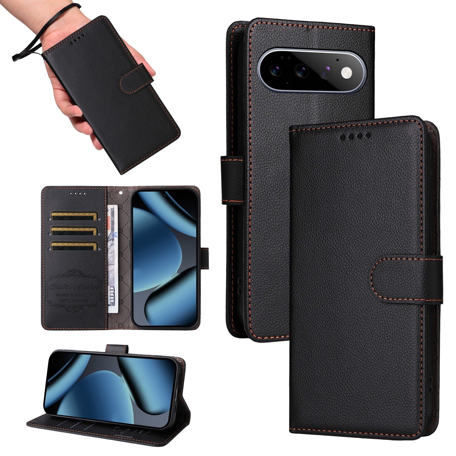 EIDERWOOD Google Pixel 11 / 11 Pro Flipcover - Kortholder & Håndledsrem - Sort
