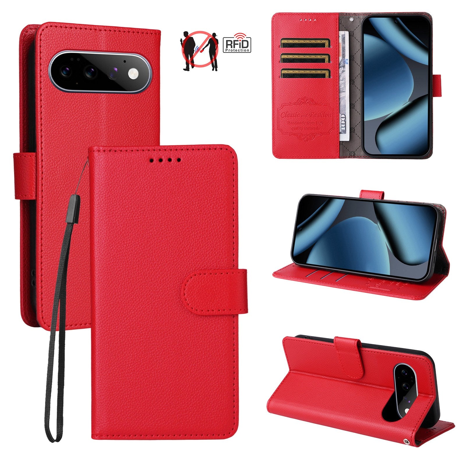 EIDERWOOD Google Pixel 11 / 11 Pro Flipcover - Kortholder & Håndledsrem - Rød
