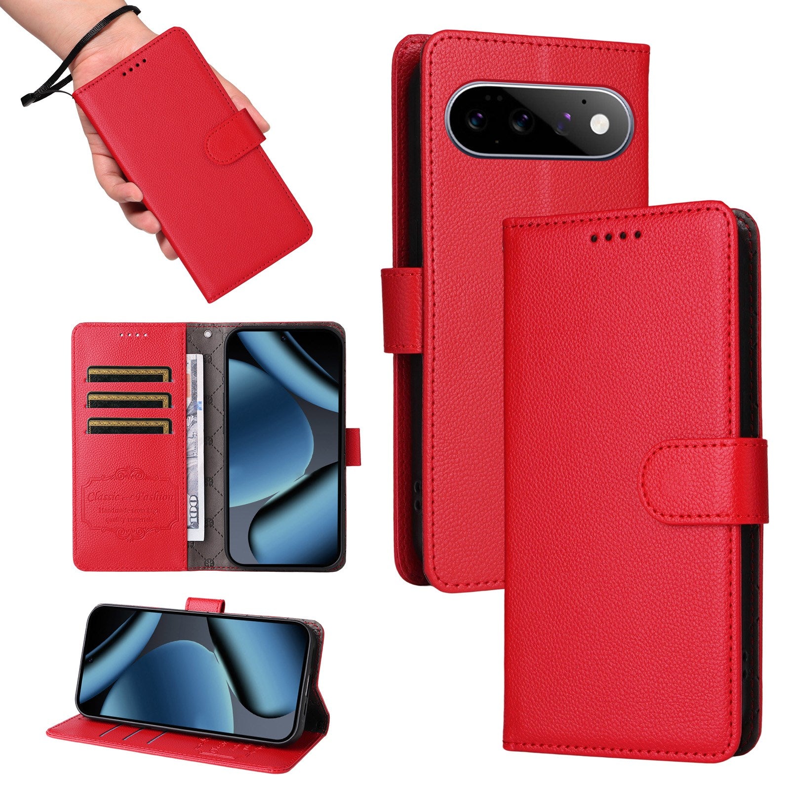 EIDERWOOD Google Pixel 11 / 11 Pro Flipcover - Kortholder & Håndledsrem - Rød
