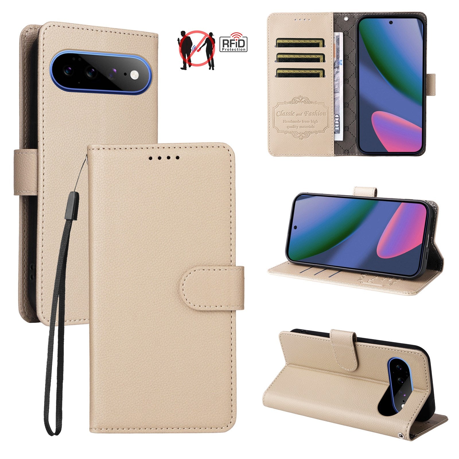 EIDERWOOD Google Pixel 11 Pro XL Flipcover - Kortholder & Håndledsrem - Beige