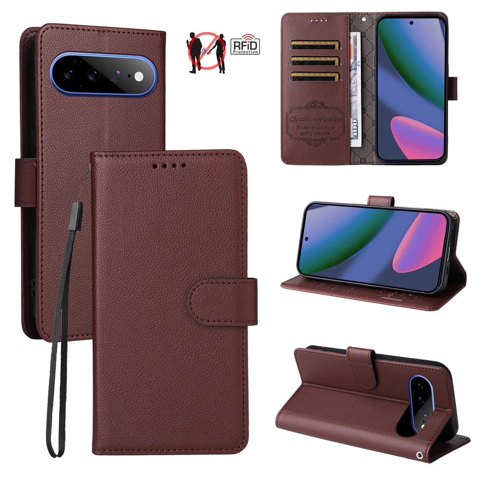 EIDERWOOD Google Pixel 11 Pro XL Flipcover - Kortholder & Håndledsrem - Brun