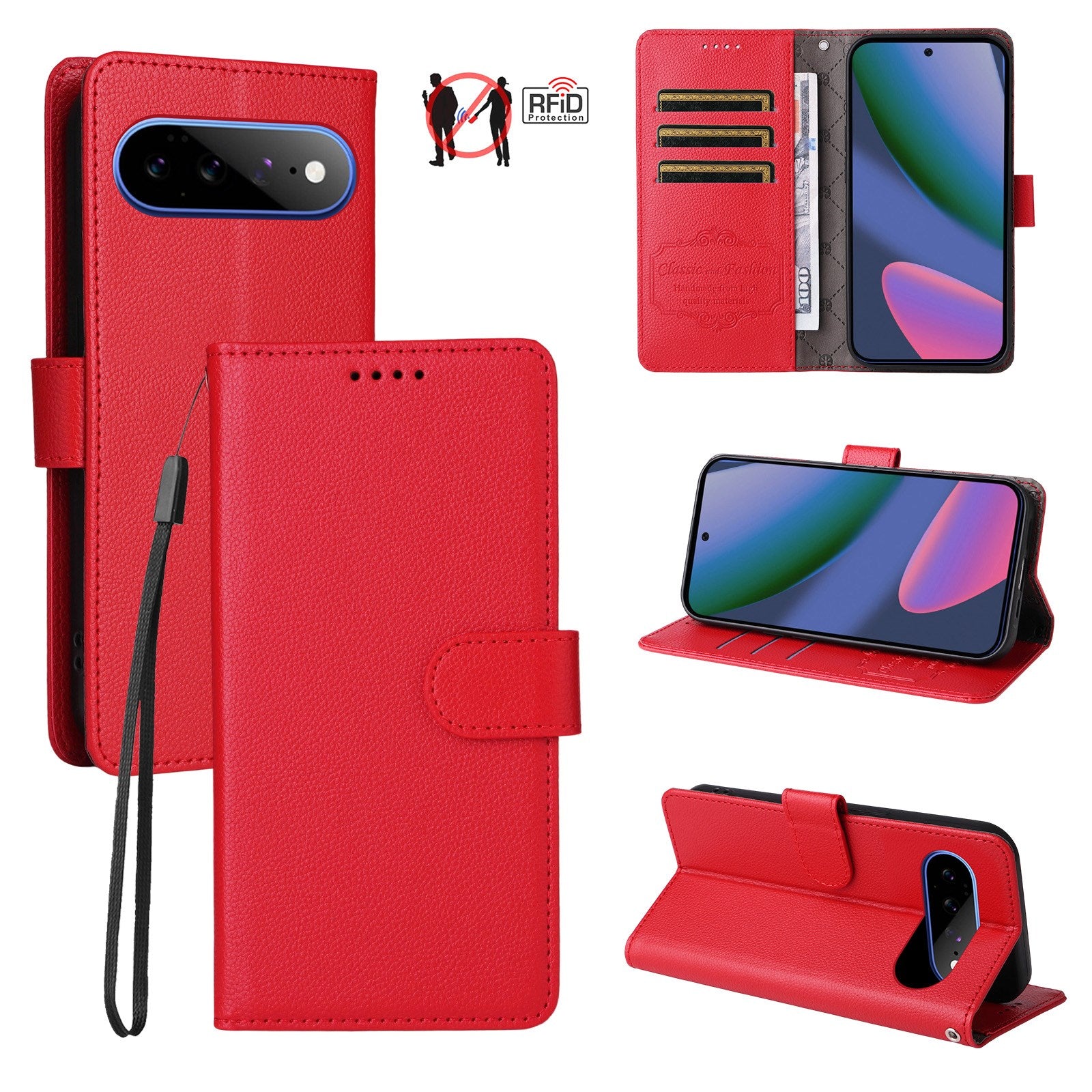 EIDERWOOD Google Pixel 11 Pro XL Flipcover - Kortholder & Håndledsrem - Rød