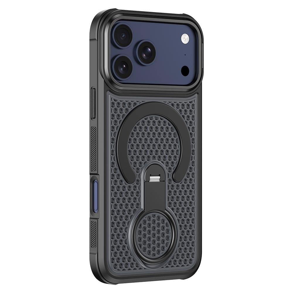 iPhone 17 Pro EIDERWOOD Hybrid Cover m. Varmeafledning & 360° Roterende Kickstand - MagSafe Kompatibel - Sort