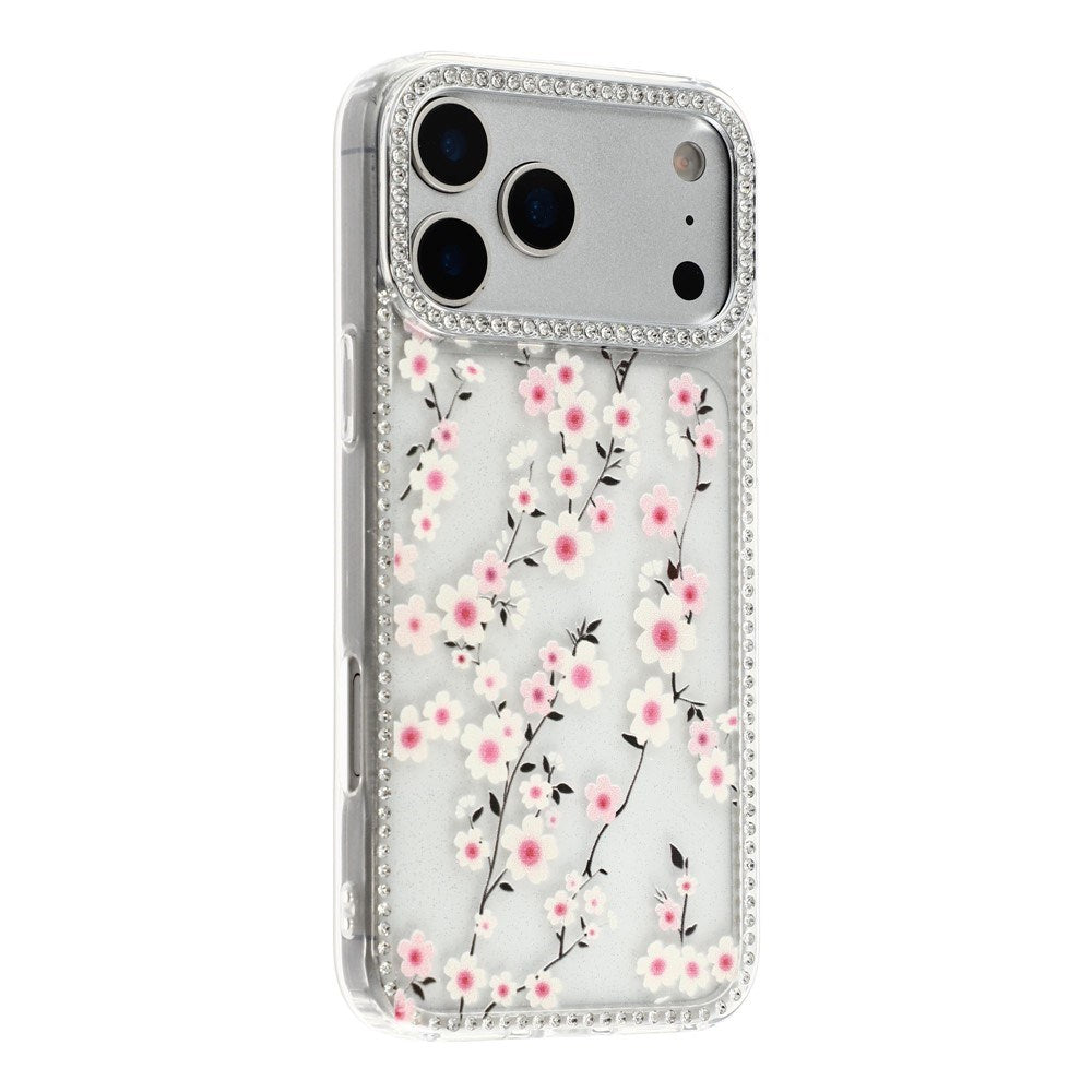 iPhone 17 Pro Max EIDERWOOD Hybrid Cover m. Rhinsten & Blomsterdesign - Gennemsigtig / Kirsebærblomster