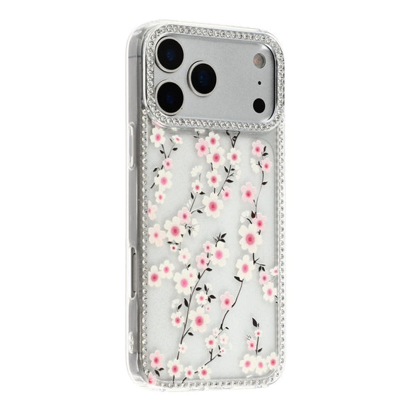 iPhone 17 Pro Max EIDERWOOD Hybrid Cover m. Rhinsten & Blomsterdesign - Gennemsigtig / Kirsebærblomster