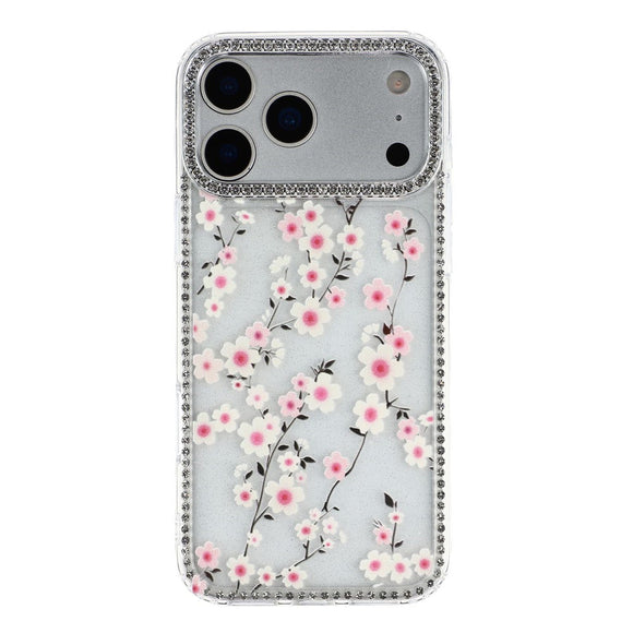 iPhone 17 Pro Max EIDERWOOD Hybrid Cover m. Rhinsten & Blomsterdesign - Gennemsigtig / Kirsebærblomster