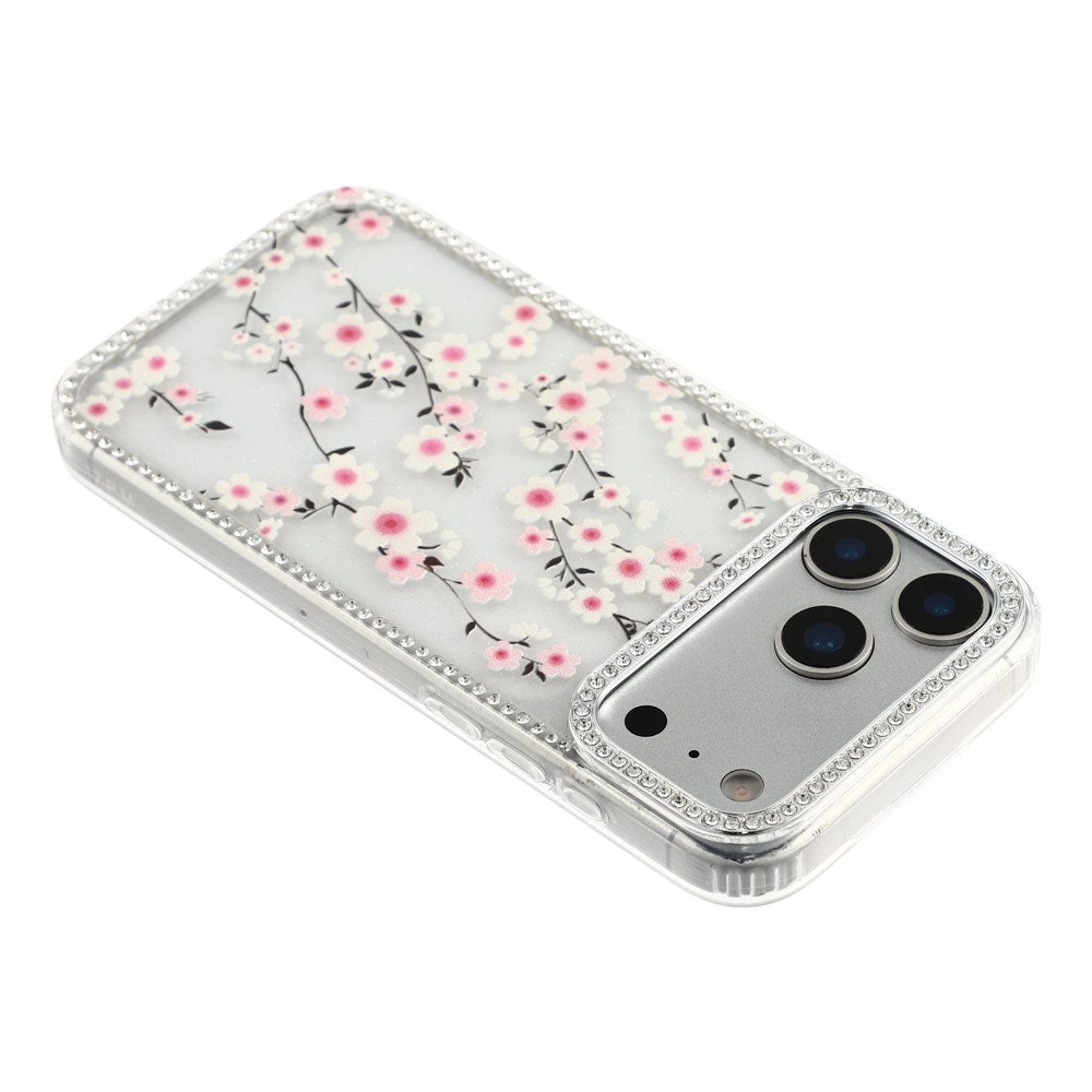 iPhone 17 Pro Max EIDERWOOD Hybrid Cover m. Rhinsten & Blomsterdesign - Gennemsigtig / Kirsebærblomster