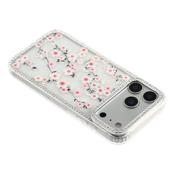 iPhone 17 Pro Max EIDERWOOD Hybrid Cover m. Rhinsten & Blomsterdesign - Gennemsigtig / Kirsebærblomster