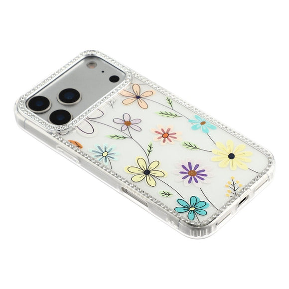 iPhone 17 Pro Max EIDERWOOD Hybrid Cover m. Rhinsten & Blomsterdesign - Hvid / Flerfarvet Blomster